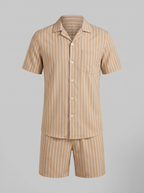 Men's Pinstripe Short Sleeve Co-Ord Set - 2-Piece Summer
