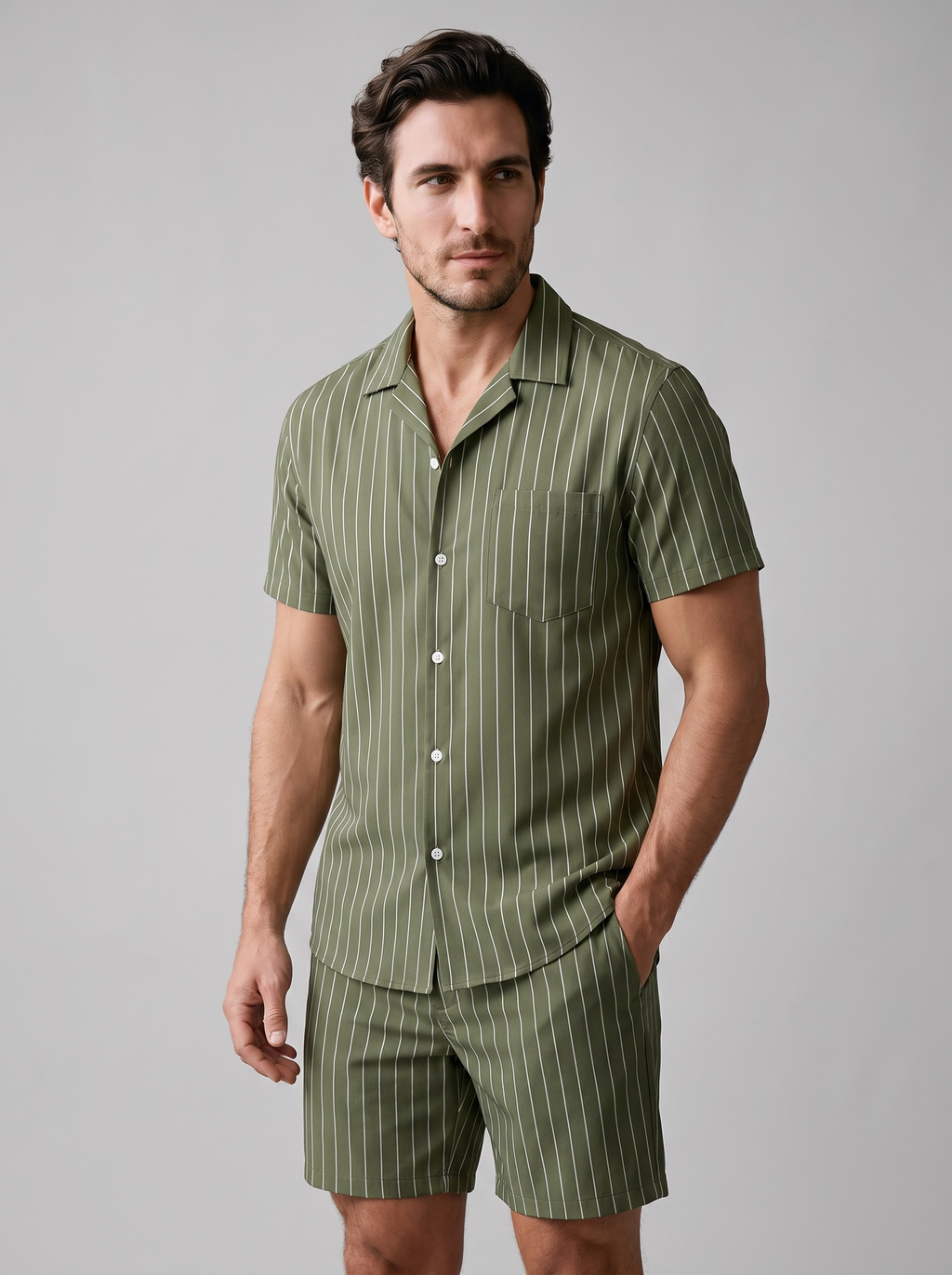 Men's Pinstripe Short Sleeve Co-Ord Set - 2-Piece Summer