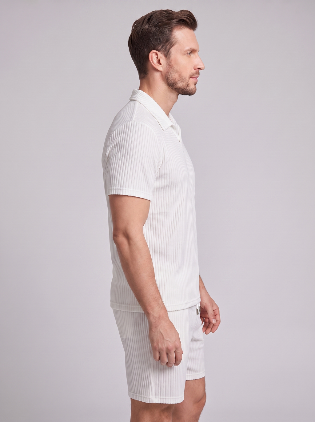 Men's Ribbed Knit Polo Set - 2-Piece Casual Co-Ord Outfit