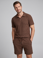 Men's Ribbed Knit Polo Set - 2-Piece Casual Co-Ord Outfit