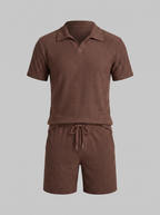 Men's Ribbed Knit Polo Set - 2-Piece Casual Co-Ord Outfit