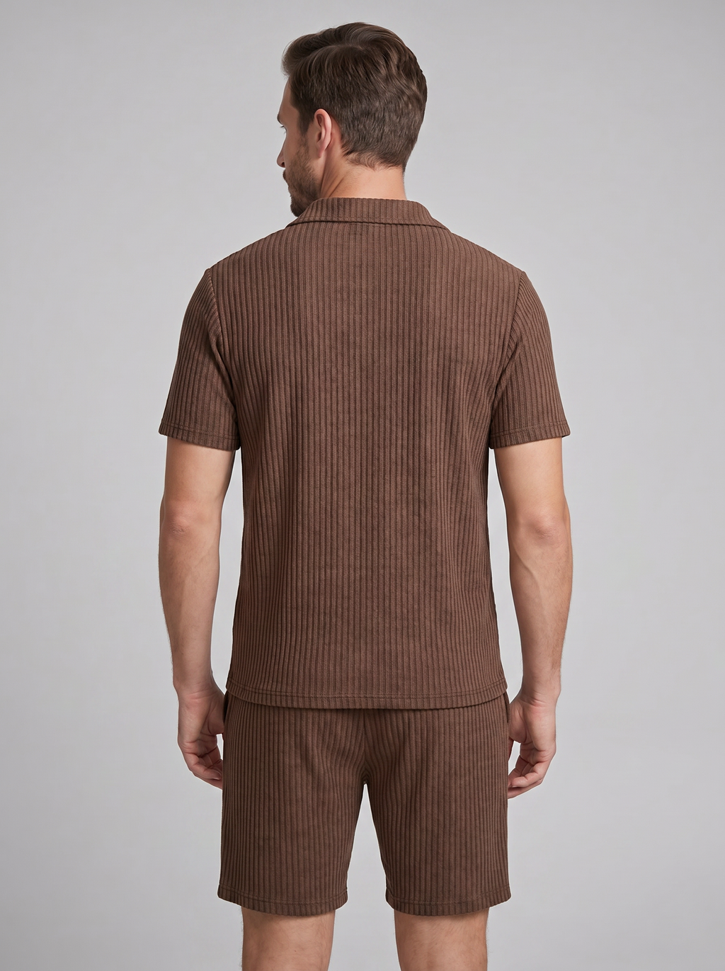 Men's Ribbed Knit Polo Set - 2-Piece Casual Co-Ord Outfit