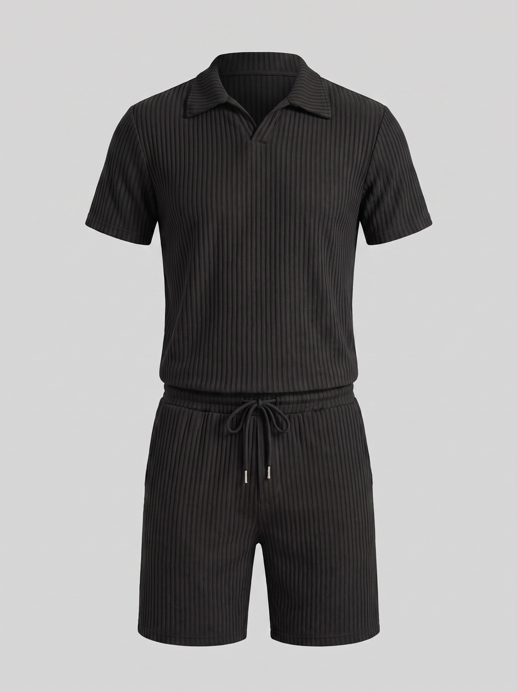 Men's Ribbed Knit Polo Set - 2-Piece Casual Co-Ord Outfit