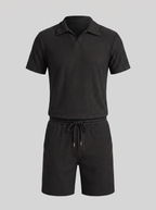 Men's Ribbed Knit Polo Set - 2-Piece Casual Co-Ord Outfit