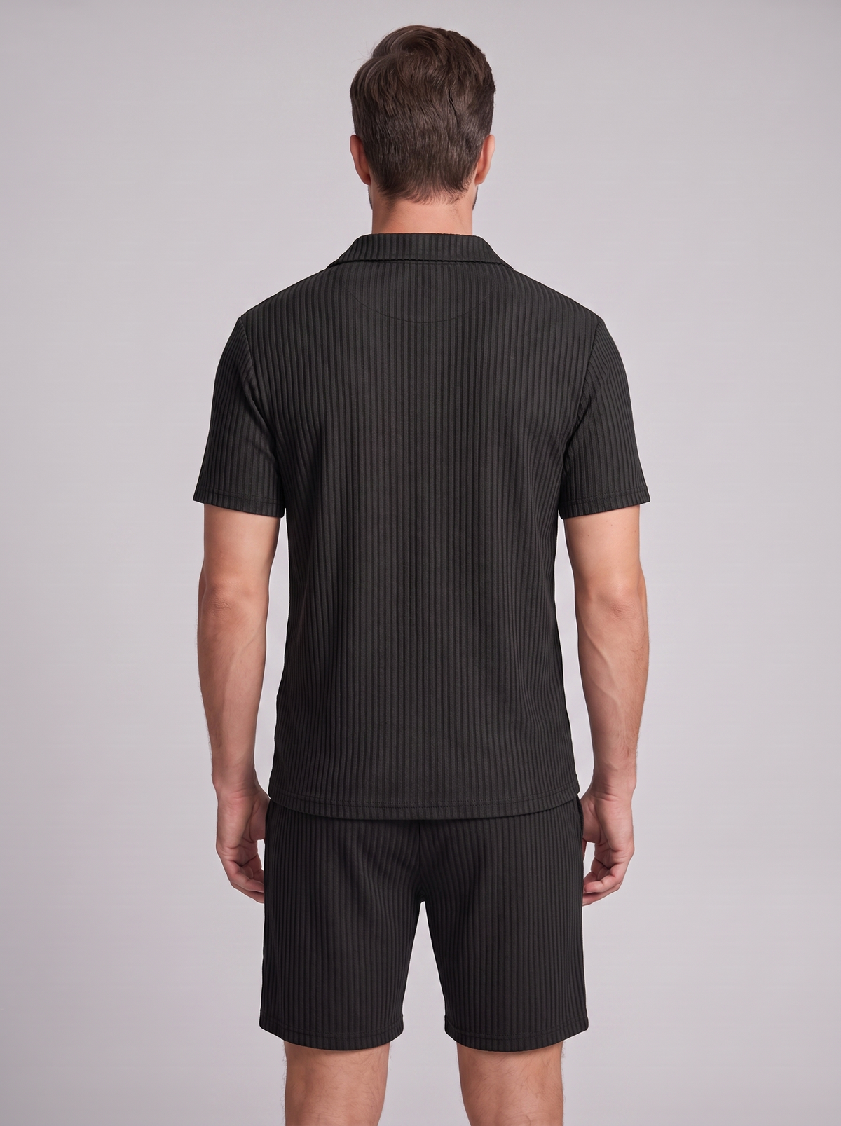Men's Ribbed Knit Polo Set - 2-Piece Casual Co-Ord Outfit