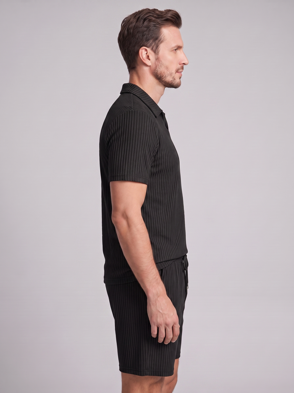 Men's Ribbed Knit Polo Set - 2-Piece Casual Co-Ord Outfit