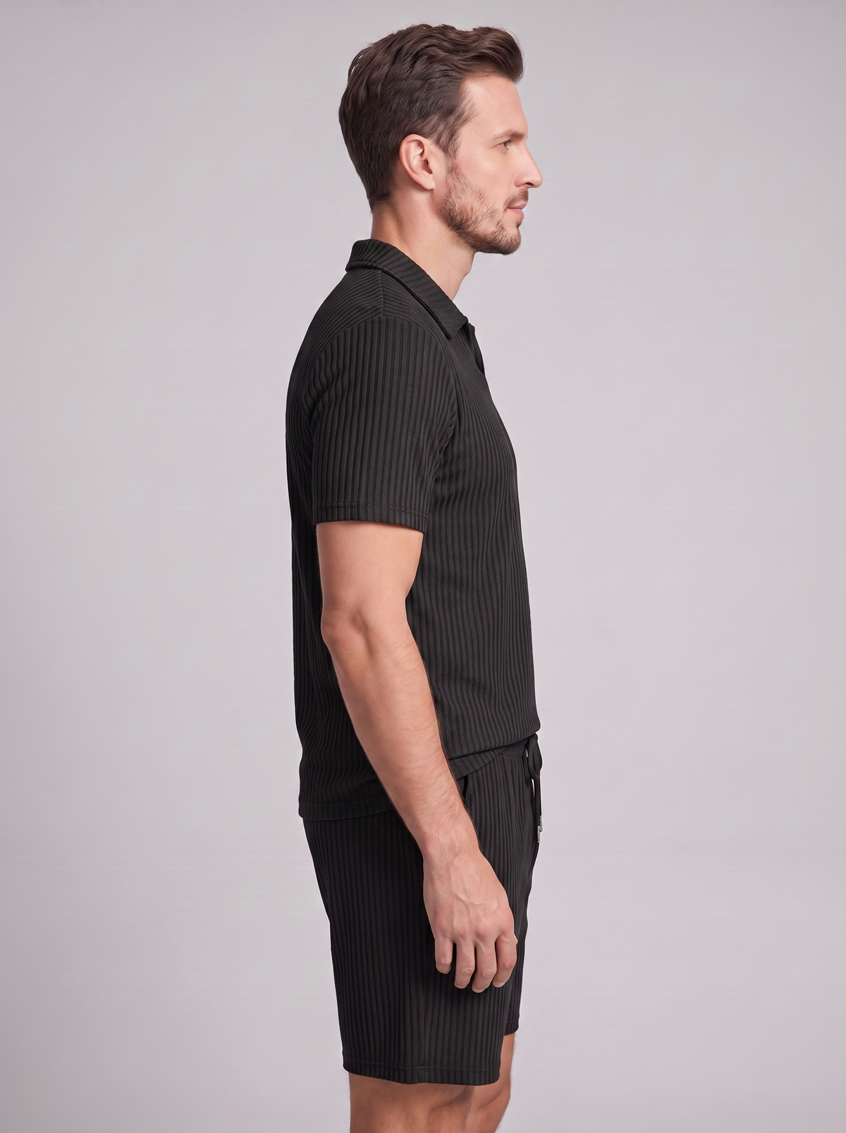 Men's Ribbed Knit Polo Set - 2-Piece Casual Co-Ord Outfit