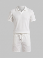 Men's Ribbed Knit Polo Set - 2-Piece Casual Co-Ord Outfit