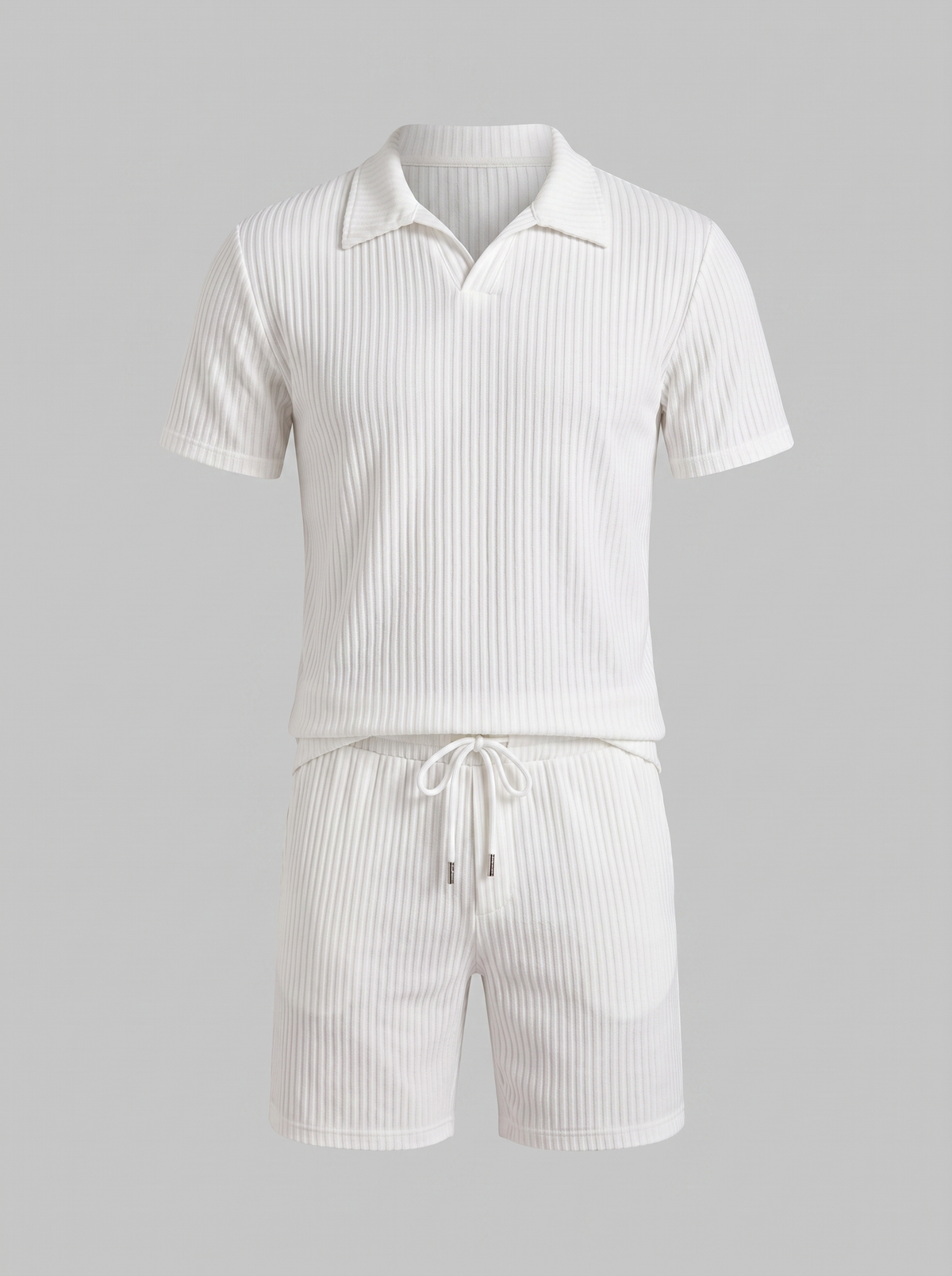 Men's Ribbed Knit Polo Set - 2-Piece Casual Co-Ord Outfit
