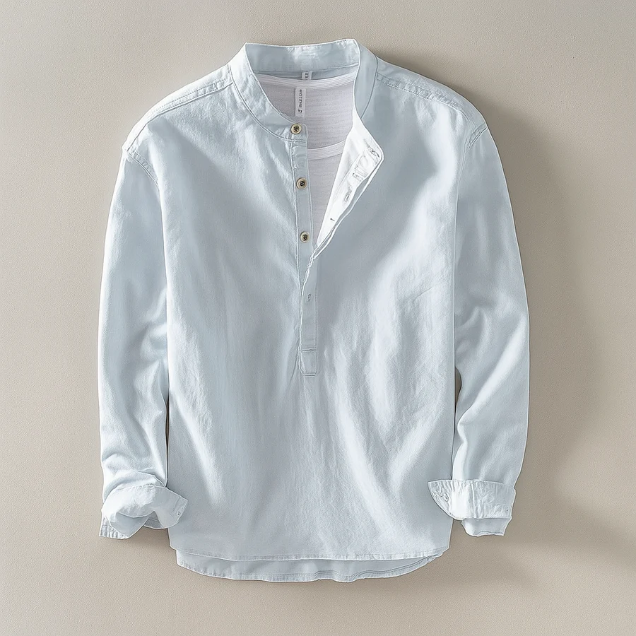 Shoreline Linen Henley Shirt - Men's Premium Casual Top