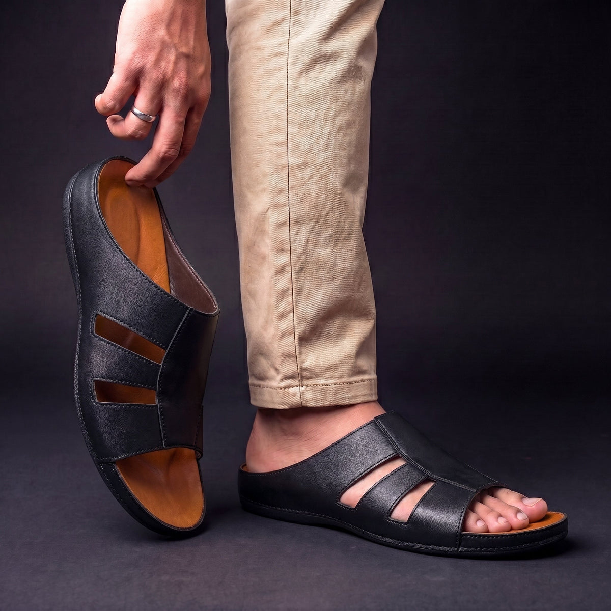 Men’s Leather Sandals – Adjustable Casual Summer Shoes
