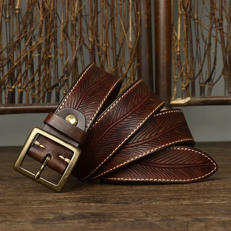 Men's Cowhide Leather Belt Classic Dress Casual Buckle