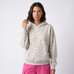 Women's Grey Leopard Print Oversized Hoodie – Drawstring Top