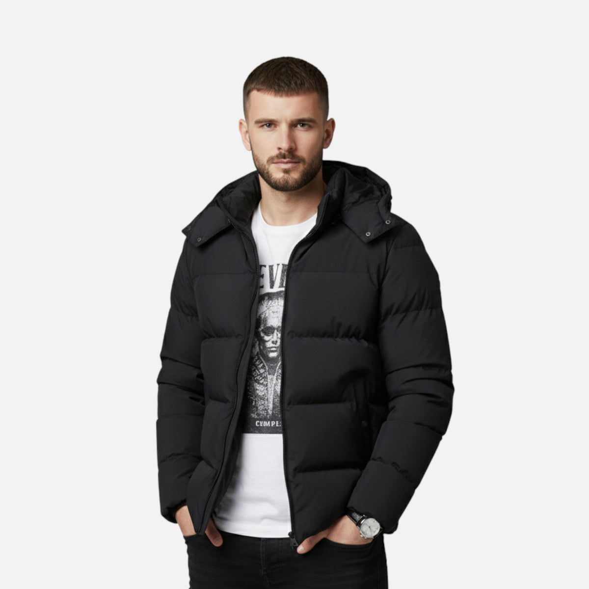 Men's Quilted Hooded Refined Puffer Jacket | Winter Coat