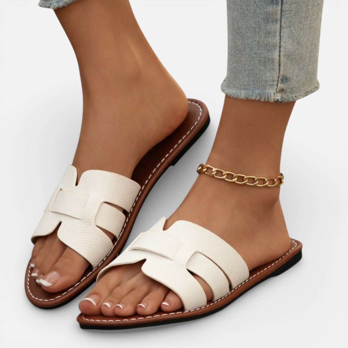 Women’s Leather Open Toe Flat Sandals