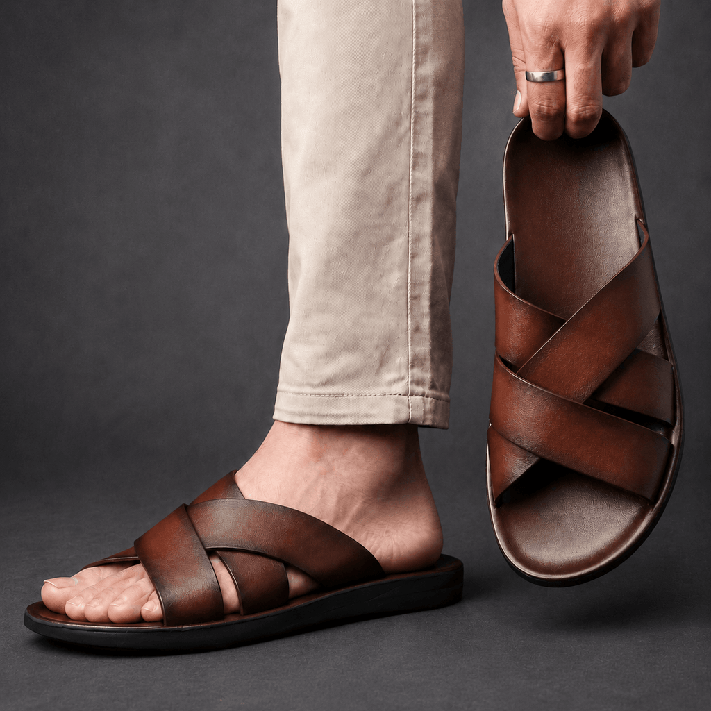 Men’s Leather Cross Sandals – Adjustable Summer Shoes