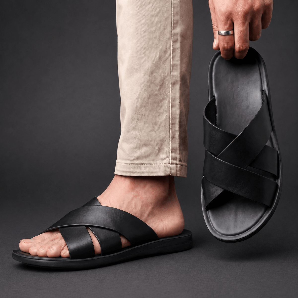 Men’s Leather Cross Sandals – Adjustable Summer Shoes