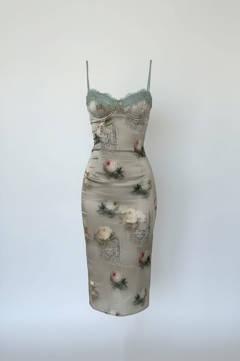 Green Strapless Satin Corset Midi Dress - Wedding Guest - Octavial