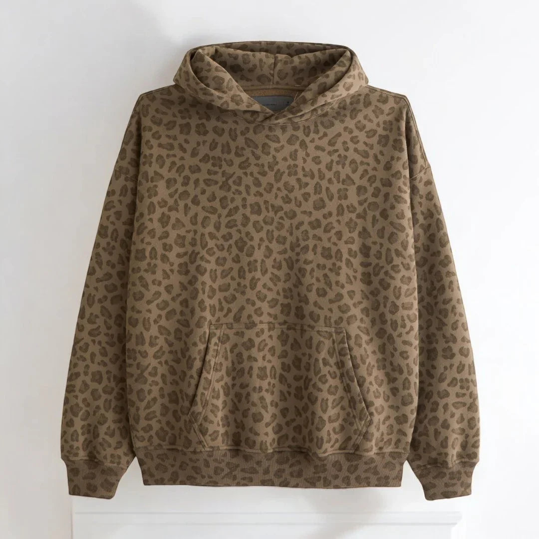 Brown leopard print hoodie on a white background