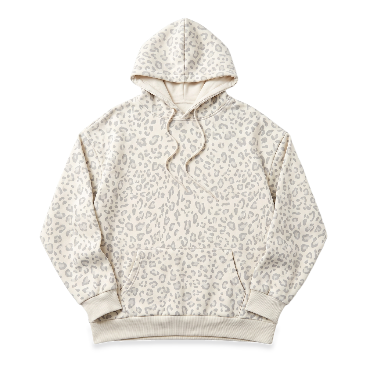 Women's Grey Leopard Print Oversized Hoodie – Drawstring Top