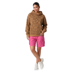 Women's Grey Leopard Print Oversized Hoodie – Drawstring Top