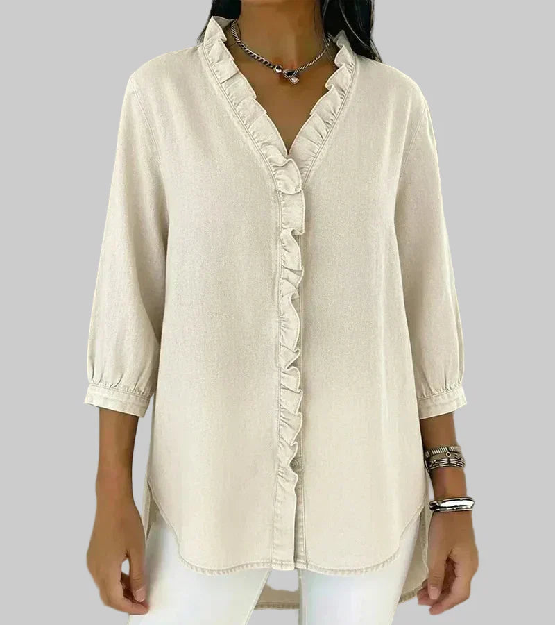 Zara | Women's Ruffle V-Neck 3/4 Sleeve Blouse